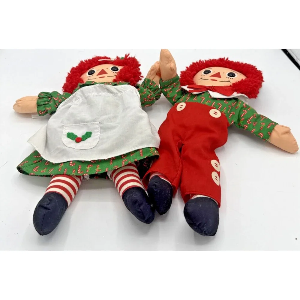 Vintage Playskool RAGGEDY ANN  & ANDY Christmas Theamed Stuffed Plush Dolls 13”